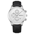 Fashion men's quartz watch with silver steel case, white dial and black leather strap - White Dial Silver Case Black Strap