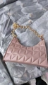 Pink quilted crossbody bag with diamond stitching and chunky gold chain strap - Khaki