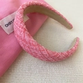 Pink woven headband with shimmering texture and comfortable beige inner lining - Tweed / Tweed Pink Headband / Pink