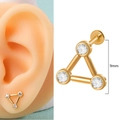 Golden 316L stainless steel 9mm triangle labret with clear CZ crystal cluster - Three Diamond Triangle Style (9)