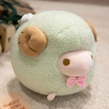 Peluche a forma di pecora verde tonda in lana di agnello con ali e fiocco rosa - Verde / 25cm(0.36kg)