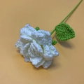 Handcrafted crochet white rose flower with green stem and leaf for home decoration - Pointed Pure White