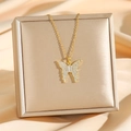 Elegant gold-plated butterfly pendant necklace with zircon crystals on champagne satin - Gold Butterfly (8630)