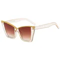 Cat eye sunglasses in clear resin with gold trim and brown gradient lenses JH18212 - Champagne Frame Double Tea Lens