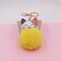 Cute cartoon cat keychain with yellow pompom and golden metal ring for bags - (Gold Chain Clasp) / 12# Yellow