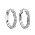 Polished silver stainless steel huggie earrings with sparkling inlaid cubic zirconia - 10mm(6 Zircons) / Silver