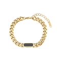 Detailed close-up of 18K gold plated Cuban chain bracelet with black rectangle accent - Black Square Bracelet