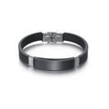 Men's black silicone and stainless steel ID bracelet with classic buckle closure - KZ02 Black (Silicone Material)