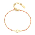 Macro shot of gold Hamsa Hand charm with orange beads and adjustable chain extension - Orange