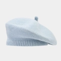 Close-up of the light blue knitted beret showing thick wool blend fabric and stitch texture - M / Light Blue