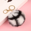 Faux rabbit fur ball keychain with black and white spots and golden lobster clasp - Colored No. 276 / Light Gold 4-Link Lobster Clasp