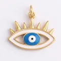 Gold evil eye lucky charm pendant with seven eyelashes and blue enamel detail - Blue Enamel