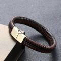 Bracciale in pelle intrecciata marrone e nera con chiusura magnetica in oro lucido - 19cm / Fibbia Dorata Pelle Caffè