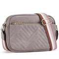 Gray chevron quilted camera bag with adjustable colorful striped fabric shoulder strap - Light Purple