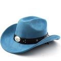 Classic dark blue western cowboy hat in faux suede featuring a metallic bull head buckle - Lake Blue