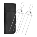 Semi-automatic stainless steel 3-prong BBQ skewers set with black nylon storage bag - 2 Forks + Oxford Cloth Bag