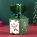 Scatola regalo di Natale verde scuro con chiusura a petalo, nastro e motivi stellati festivi - 8.5*8.5*10cm / Mastery Verde