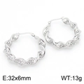 Orecchini a cerchio intrecciati in argento con zirconi per donna, misura 32x6mm - Stile Intrecciato (KE112924-KFC) / 32x6mm / Color Acciaio