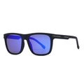 Classic black matte TR90 square sunglasses with vibrant blue polarized lenses - Black Frame Blue Lens