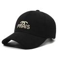 Cord-Baseballkappe in Tiefschwarz mit PRAIS-Stickerei und Buchstabenlogo - Verstellbar / Schwarz mit Goldstickerei