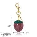 Sparkling dark red glitter strawberry keychain with gold lobster clasp and dimensions - K00892 Glitter Red Large Strawberry Keychain