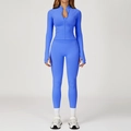 Ensemble de yoga bleu vif sans couture avec veste zippée à manches longues et legging taille haute - S / Jacket + Leggings - Royal Blue