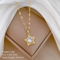 Macro view of gold star pendant with large white zircon on elegant silk background - Star Necklace (C227)