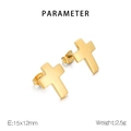 Detail view of 18K gold plated stainless steel cross earrings with size dimensions - Cross / Gold