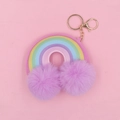 Llavero de peluche arcoíris en cuero sintético con dos pompones rosas grandes - 3# Bola Púrpura Clara + Arco Iris Púrpura