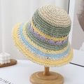 Cappello da sole in paglia a righe colorate con vivaci motivi a maglia arcobaleno - Bianco Sporco