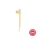 Boucles d'oreilles franges en argent S925 doré avec zircons blancs sur fond blanc - Longue Chaîne Triple Zircon #5 / Or