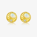 Orecchini a cuore in argento S925 dorato con pietre di opale e piccoli zirconi - Stile Rotondo Oro 18K (MME1153) / Argento 925