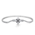 S925 sterling silver tennis bracelet with white zircons and black flower charm - 2MM Tennis Chain/Black Clover/Platinum Plated/16.5CM