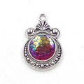 Detailed macro view of an antique silver fish scale pendant with iridescent rainbow cabochon - Gradient Pink Purple Scale (8)