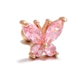 Pink butterfly screw back stud earring with marquise zircon in rose gold plating - Pink Rose Gold Tone