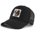 Black trucker hat with realistic squirrel patch, mesh back design, white background - Adjustable / Black