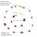Detail of 18k gold plated stainless steel jewelry set with natural stones and pearls - Amethyst Pearl Style (S-H558 S-N565)