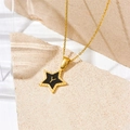 Chic black enamel star necklace with gold letter Y pendant on minimalist gold chain - Letter Y Style (D112)