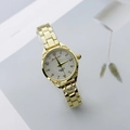 Elegant gold quartz watch for women with small white dial and embossed bezel details - Gold White Dial