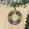 Christmas wreath with artificial pine needles, snow frost, pine cones and gold flowers - Gold Flower & Pine Cone Style / 35*35*8cm