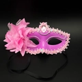 Luminous masquerade mask with pink lily flower decoration and purple sequins - Pink