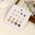316L stainless steel earring set with pearls, floral designs, and crystals on a card - Set 3 [Pentagram + Oval]