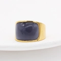 Anello a fascia larga dorata minimalista con gemma quadrata occhio di gatto grigio scuro - US 7 / Pietra Grigia Dorata