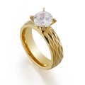Ring aus Titanstahl mit Diamant und goldenen geometrischen Facetten als Geschenk - US 7 / Gold Geometrisch Strukturierter Zirkonia Ring (KR101160-K)