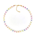 Bohemian pearl necklace with colorful beads and gold clasp on a clean white background - Rainbow Beaded Pearl Necklace (ZZX220034A)