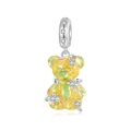 Yellow S925 sterling silver bear charm with synthetic opal and sparkling zircon stars - Yellow