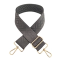 Dark grey wide replacement bag strap with geometric diamond weave and gold metal hardware - Dark Gray