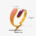 Anillo abierto de acero dorado con detalles de esmalte en forma de gota rosa y púrpura - Brillo Rosa y Púrpura (Estilo 4)