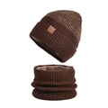 Set berretto in maglia e scaldacollo con fodera in pile colore caffè scuro invernale - caffè
