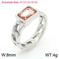 18K gold plated stainless steel ring featuring champagne zircon and cuban link band - Steel Champagne